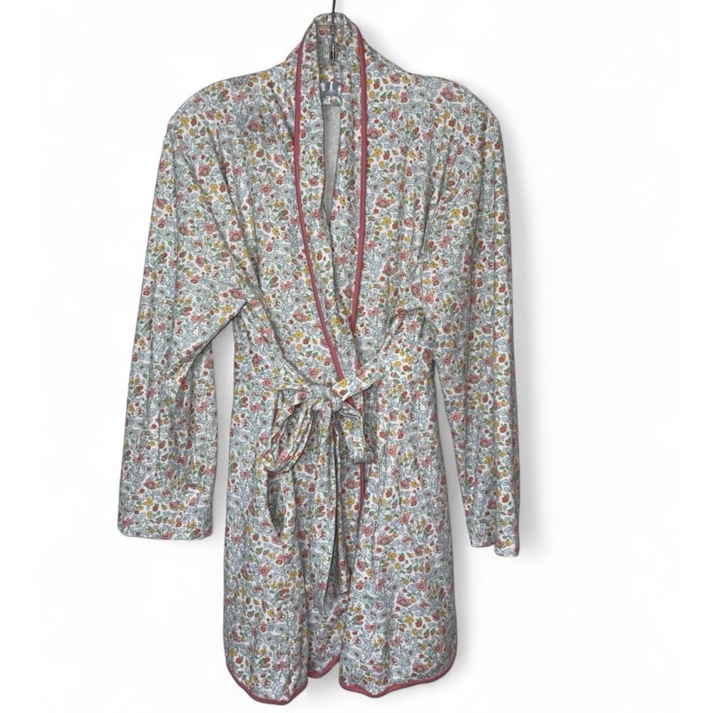LAKE Pajamas Pima Short Robe L Elizabeth Floral Cotton Belted Cottagecore $124